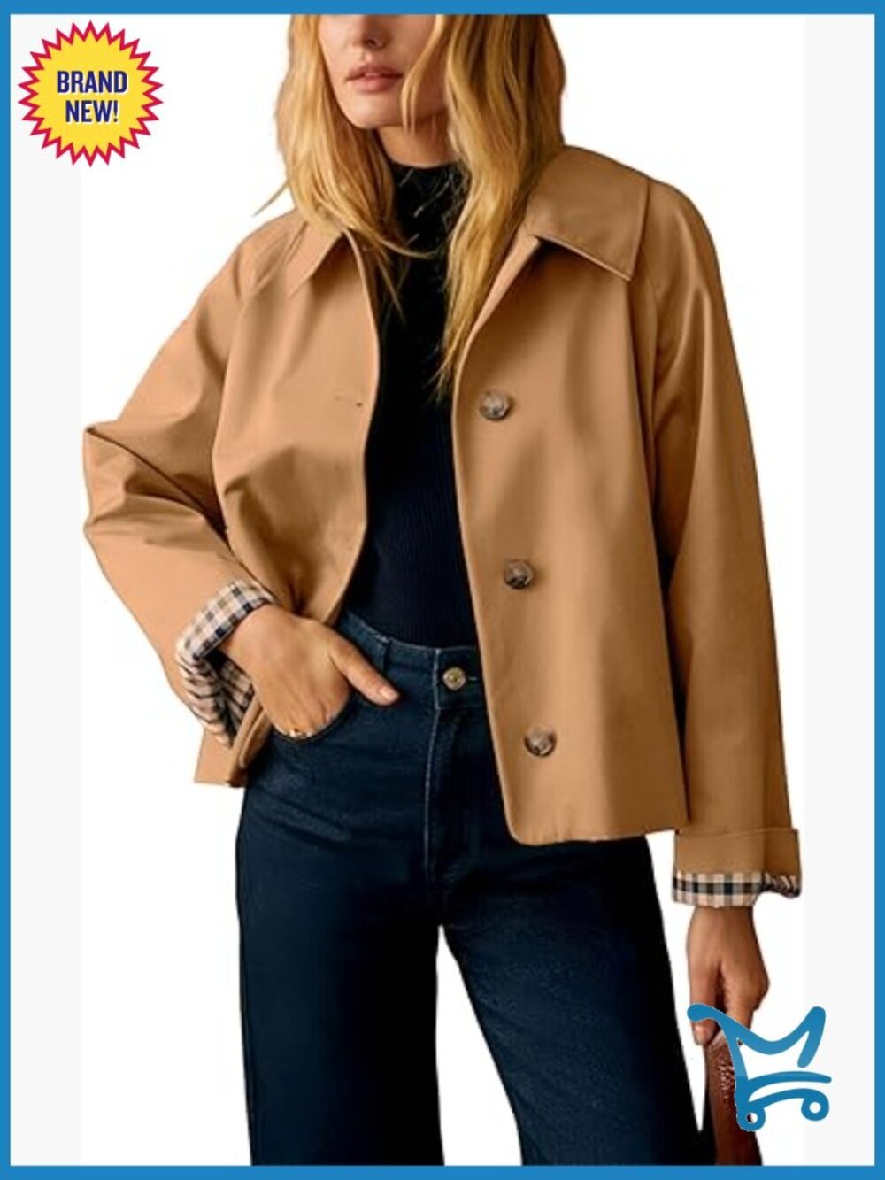 Women's Trench Coat Casual Lightweight Hip-Length Lapel Collar Long Sleeve